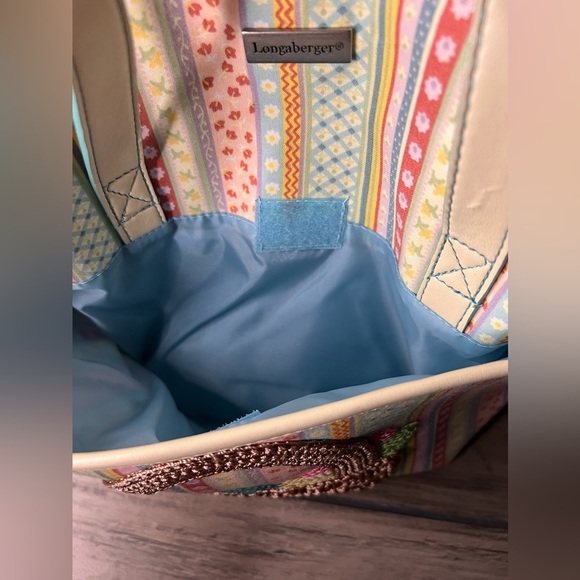Longaberger Easter Tote bag with inside & outside pockets Spring Striped Fabric - Picture 2 of 9